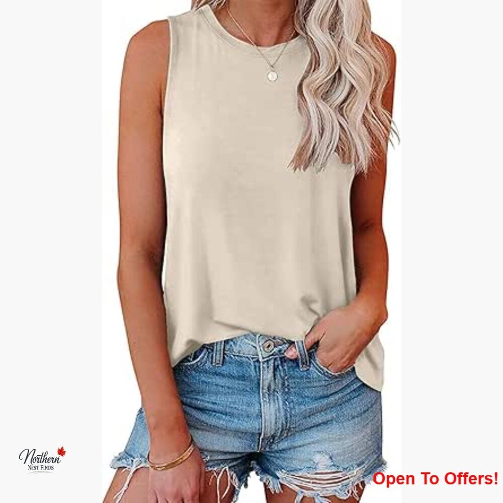 Sleeveless Crew Neck Tank Top, Casual Loose Fit Tunic Blouse